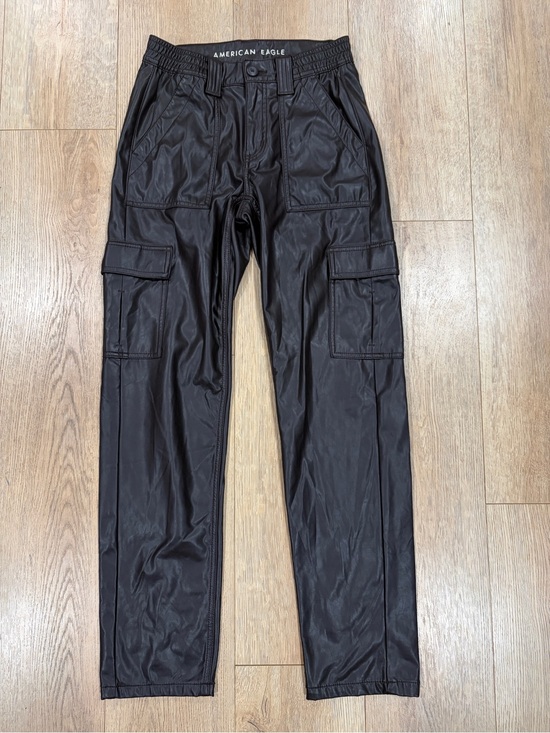 American Eagle Outfitters Pants - American Eagle Faux Leather Cargo Pants Brown High Rise Stretch Size 2